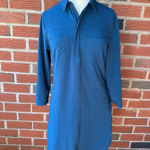 Title Nine Blue Pullover Dress w Roll-up Sleeves - Side & Patch Pockets - Small - Picture 1 of 4